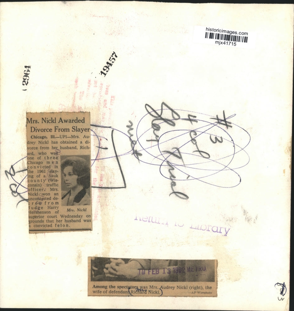 1962 Press Photo Spectator Mrs. Audrey Nickl, wife of defendant Richard Nickl