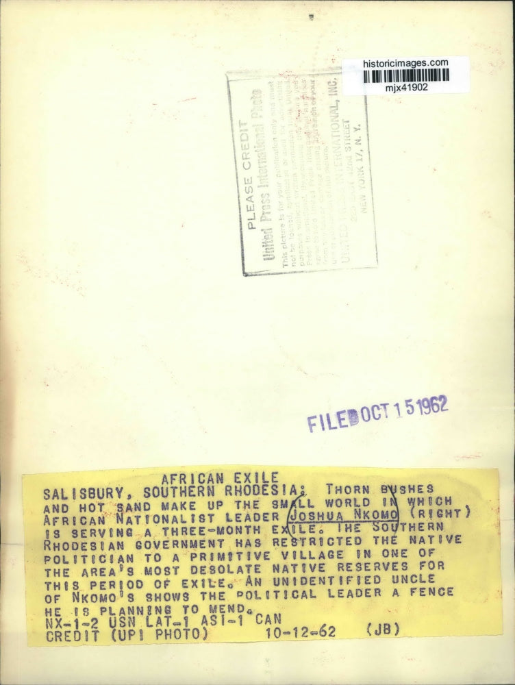 1962 Press Photo Joshua Nkomo in exile in Salisbury, Southern Rhodesian
