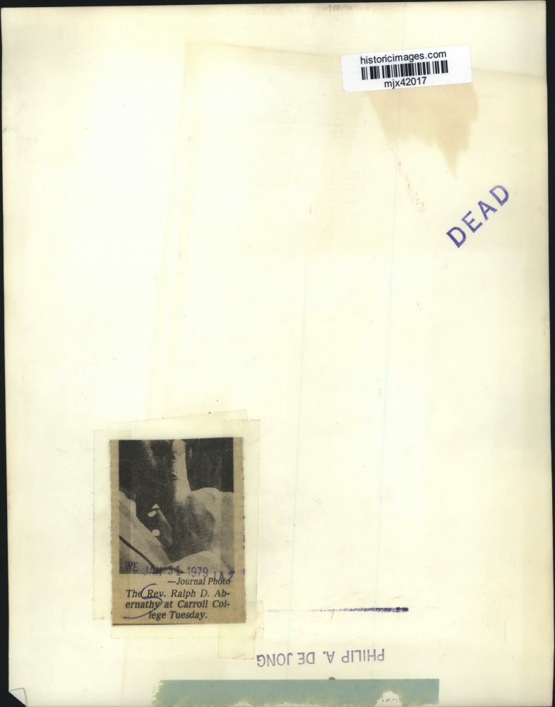 1979 Press Photo Reverend Ralph D. Abernathy at Carroll College. - mjx42017