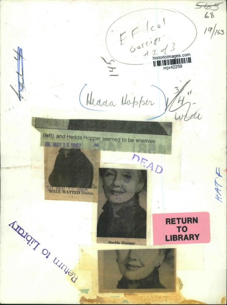 1960 Press Photo Hedda Hopper, actress - mjx42259