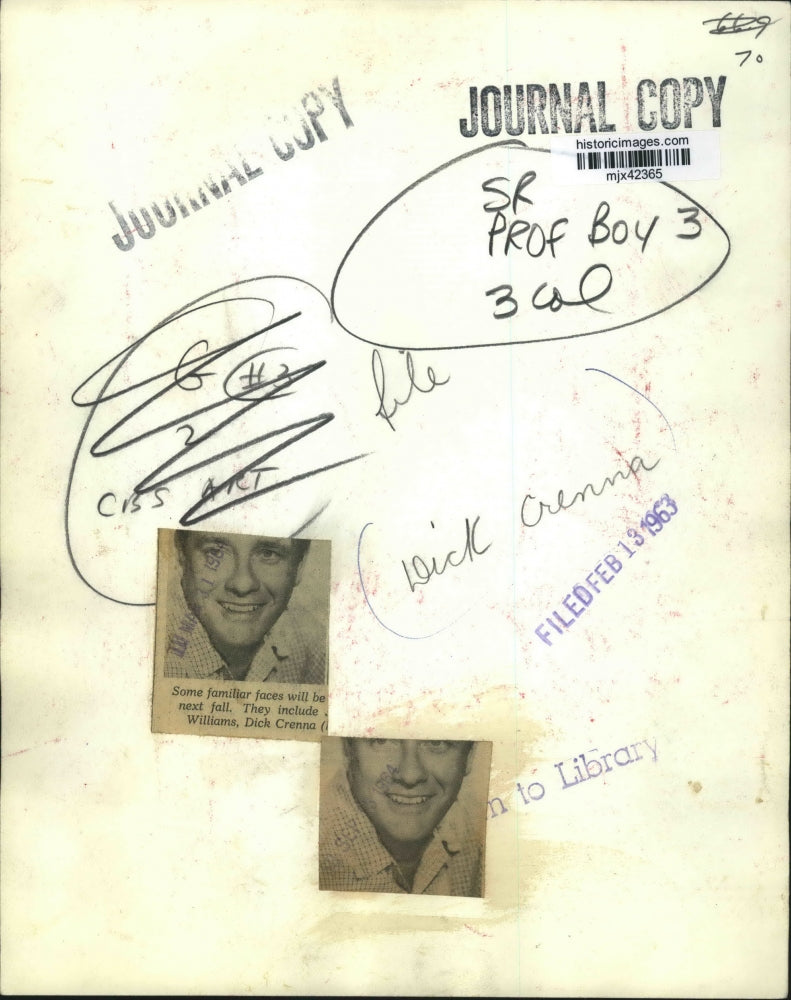 1963 Press Photo Actor Dick Crenna - mjx42365