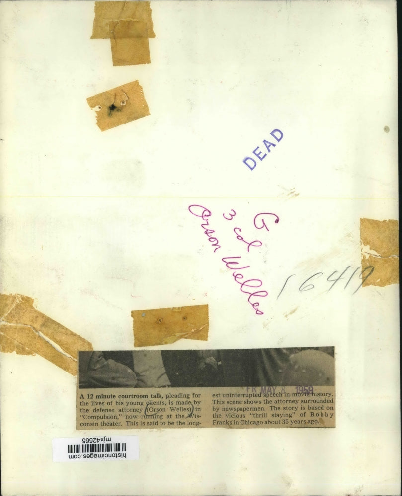 1959 Press Photo Orson Welles in "Compulsion." - mjx42565