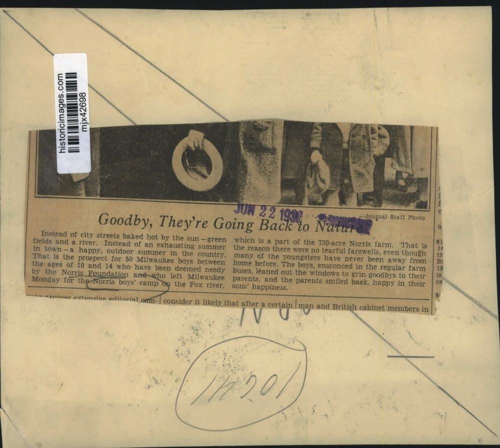 1931 Press Photo Milwaukee boys headed for Norris boys campo in the Fox River,