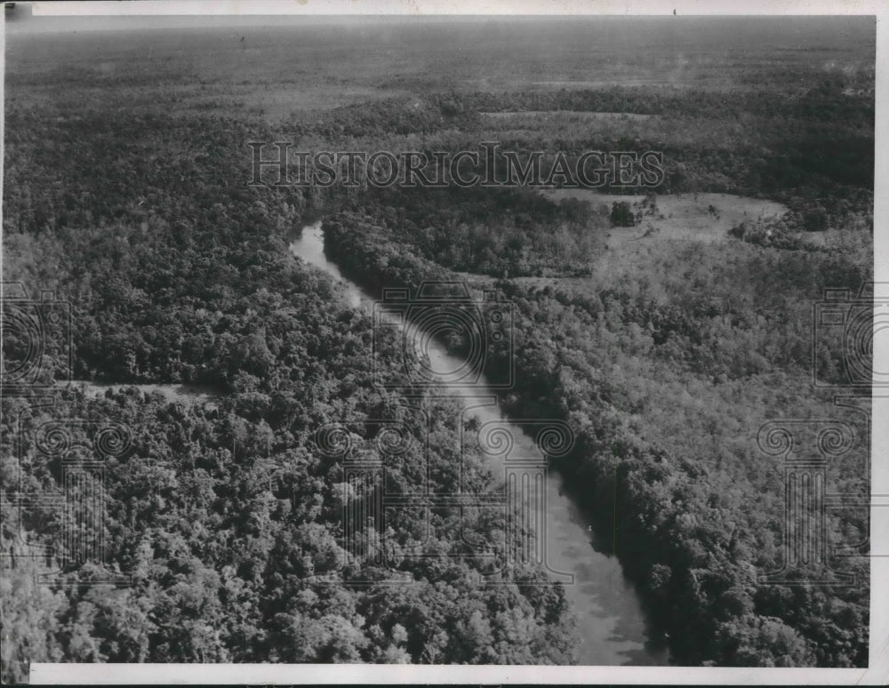 1937 Press Photo Aerial view of river in the interior of Papua New Guinea.