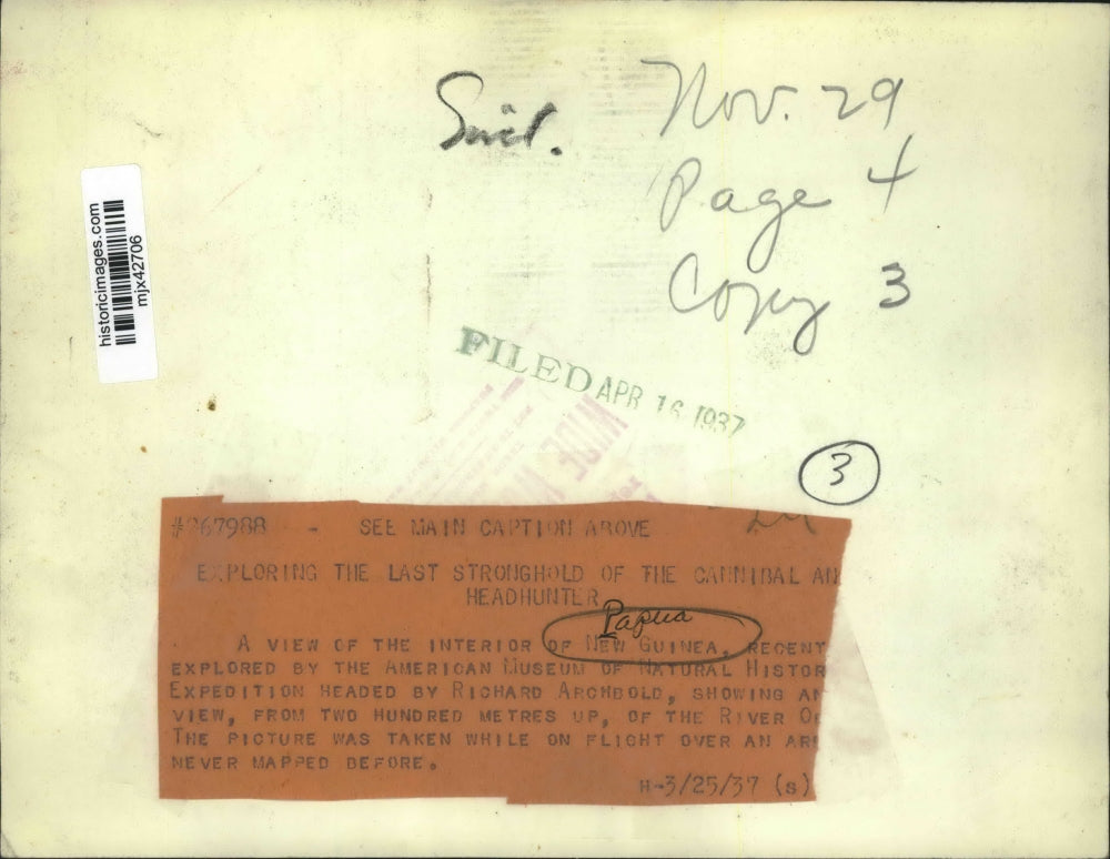 1937 Press Photo Aerial view of river in the interior of Papua New Guinea.