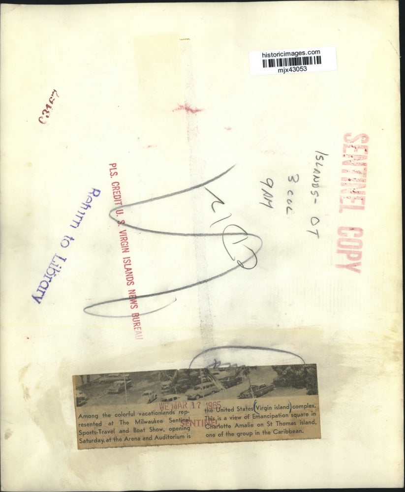 1965 Press Photo Emancipation square, Charlotte Amalie on Saint Thomas Island.