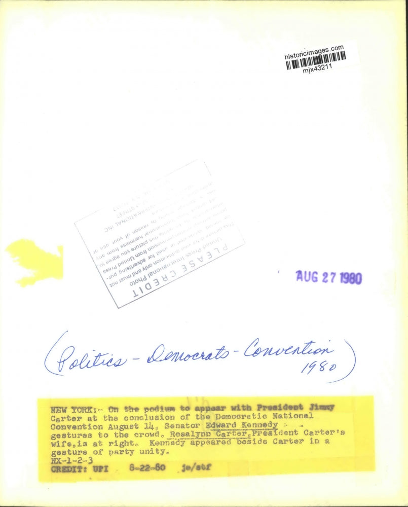 1980 Press Photo Senator Edward Kennedy on platform at Democratic National Con.