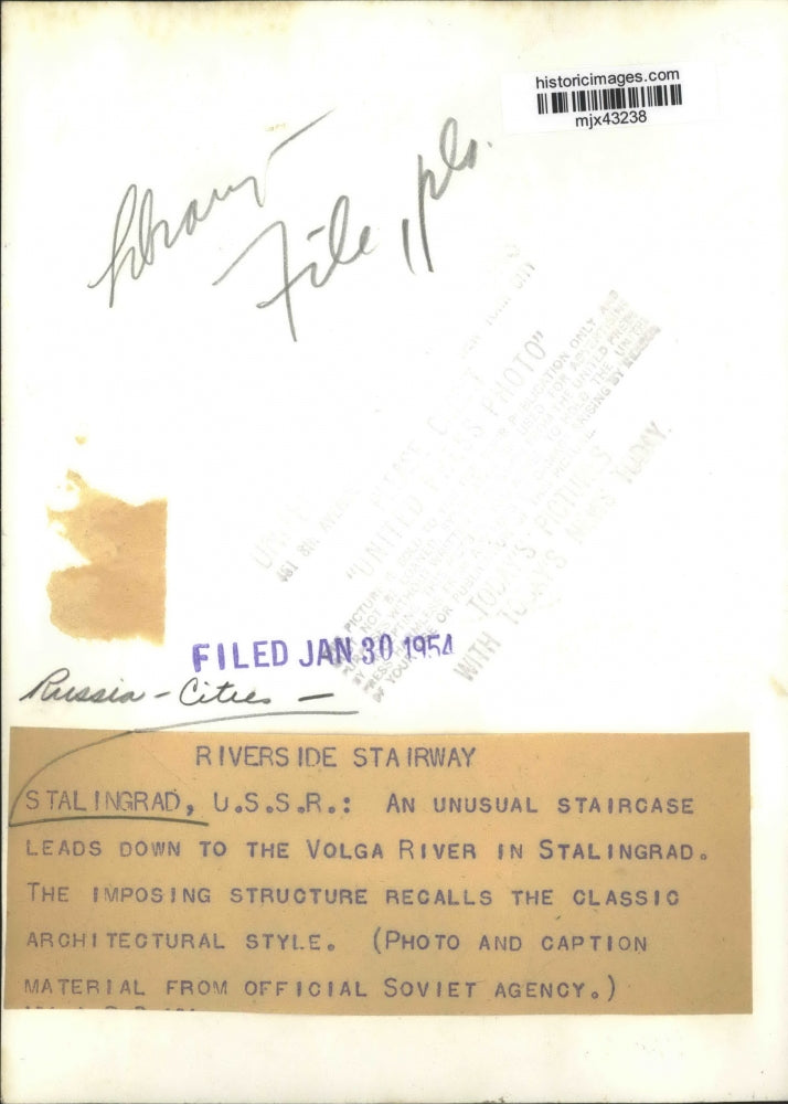 1954 Press Photo Staircase leads down to Volga River in Stalingrad, Russia.