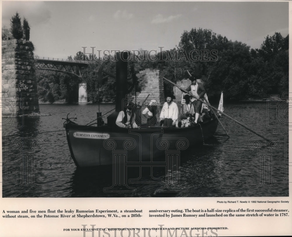 1992 Press Photo Rumseian Experiment on Potomac River, Shepherdstown, W. VA.- Historic Images