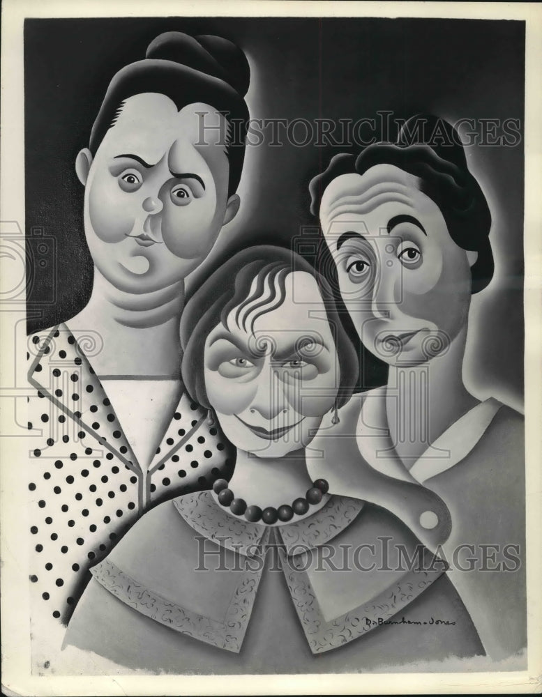 1935 Press Photo Caricatured Louise Starkey, Isobel Carothers, and Helen King- Historic Images