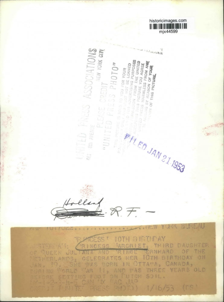 1953 Press Photo Holland's Princess Margriet on her 10th birthday. - mjx44599