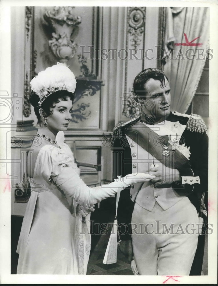 1962 Press Photo Actors Jean Simmons and Marlon Brando star in &quot;Desiree&quot;- Historic Images