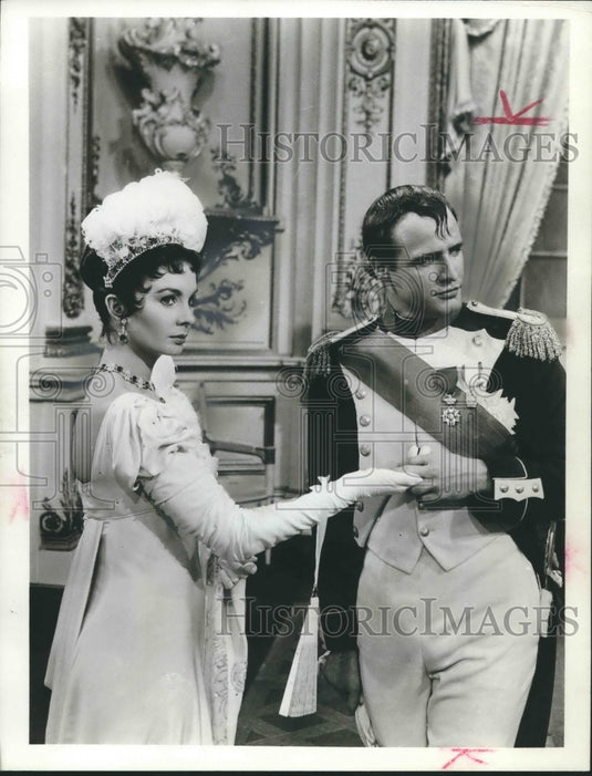 1962 Press Photo Actors Jean Simmons and Marlon Brando star in "Desiree"- Historic Images