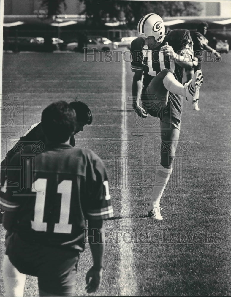 1983 Press Photo Jan Stenerud, kicker for Green Bay Packers at workout.- Historic Images