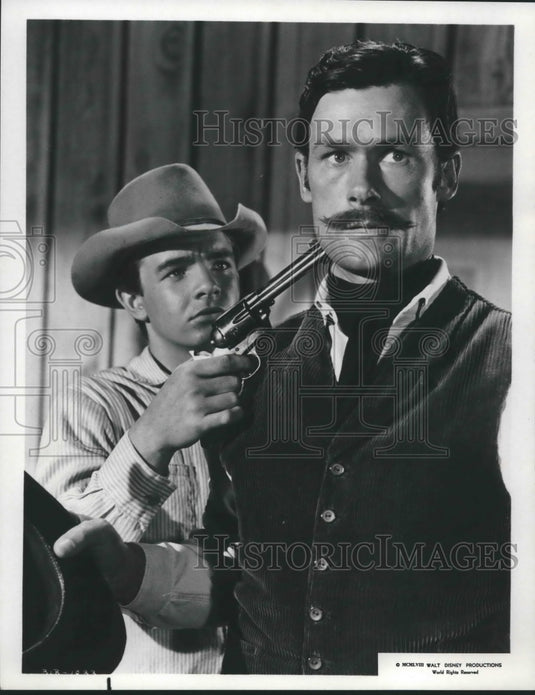 1967 Press Photo Actors Roger Mobley and Ron Hayes star in "Gallegher Goes West"- Historic Images