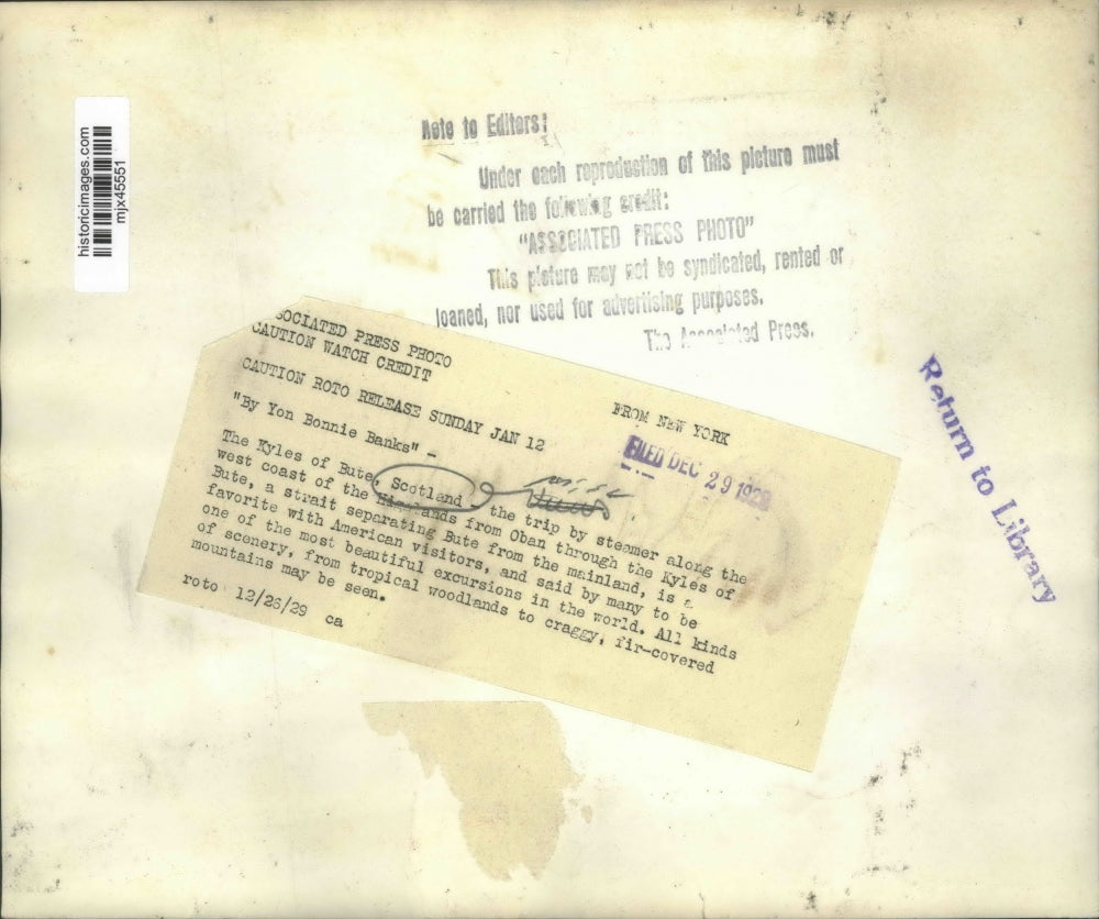 1929 Press Photo The Kyles of Bute in the highlands of Scotland. - mjx45551