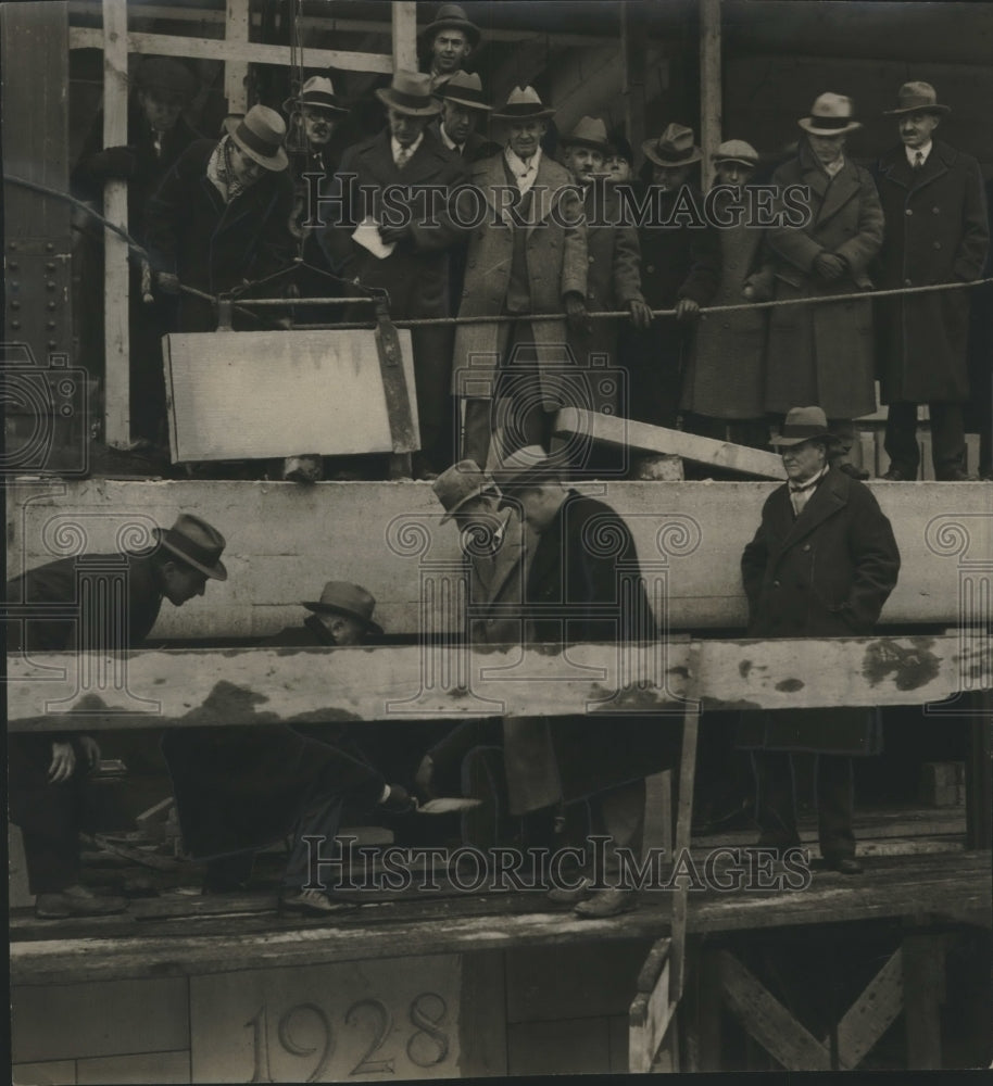 1929 Press Photo Cornerstone was laid by William E. McCarty and John Messmer.