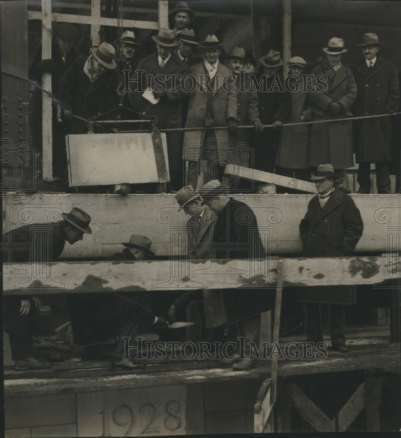 Load image into Gallery viewer, 1929 Press Photo Cornerstone was laid by William E. McCarty and John Messmer.
