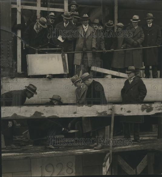 1929 Press Photo Cornerstone was laid by William E. McCarty and John Messmer.