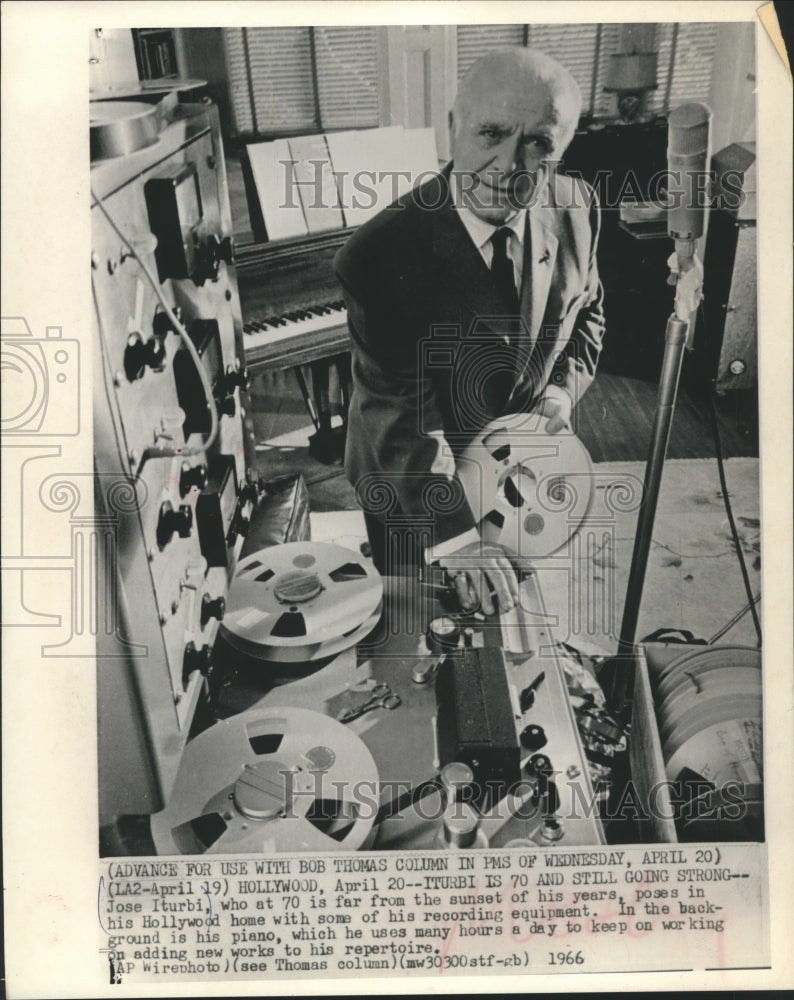 1966 Press Photo Jose Iturbi, 70, in his Hollywood Home with Recording Equipment- Historic Images