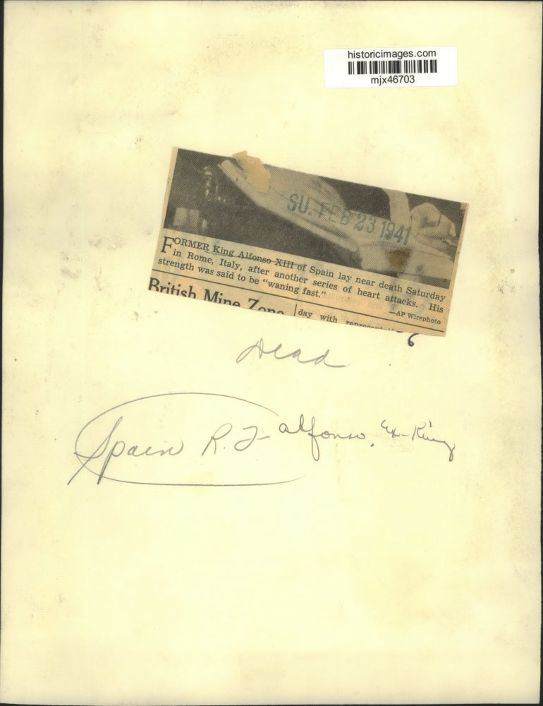 1941 Press Photo Former King Alfonso XIII of Spain. - mjx46703