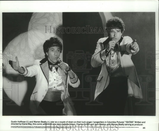 1987 Press Photo Dustin Hoffman and Warren Beatty Star in "ISHTAR" - mjx47277- Historic Images
