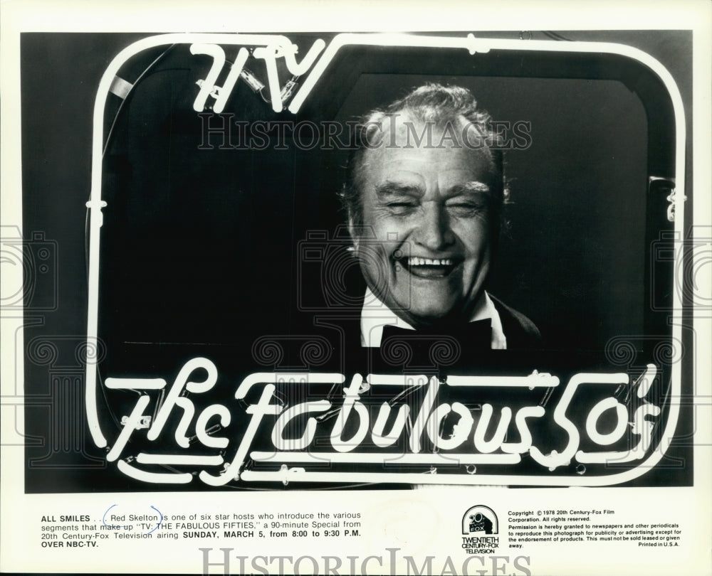 1978 Press Photo Red Skelton is one star hosts on "TV: The Fabulous Fifties".- Historic Images