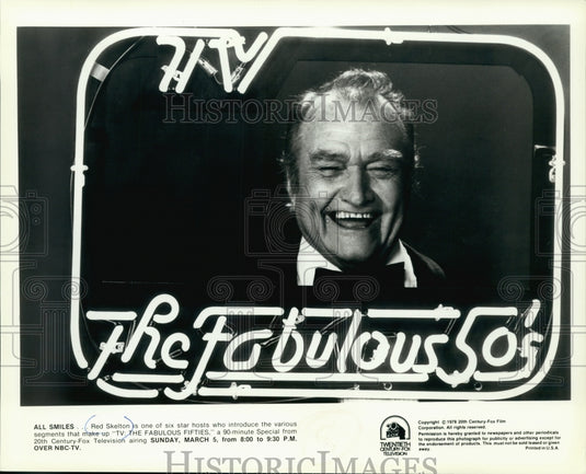 1978 Press Photo Red Skelton is one star hosts on "TV: The Fabulous Fifties".- Historic Images