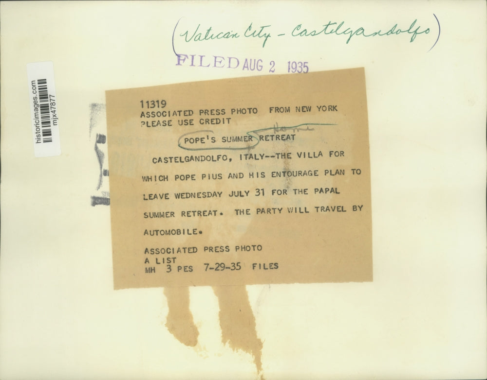 1935 Press Photo Site of Papal Summer Retreat - Castelgandolfo, Italy