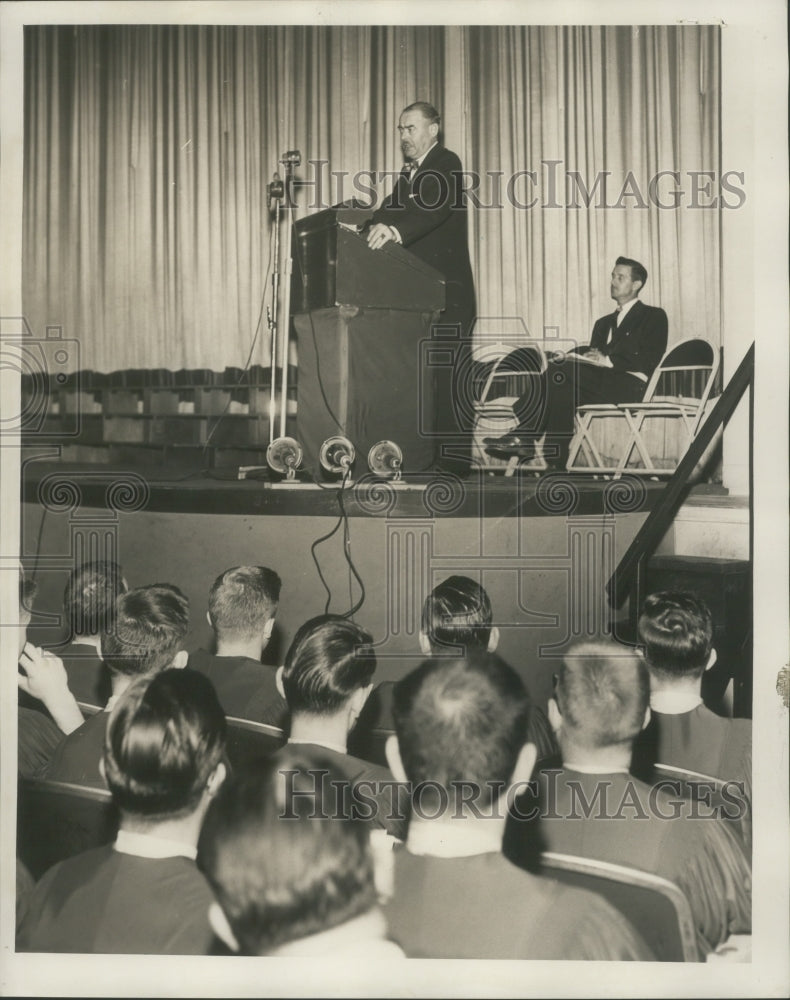 1953 Press Photo Frank L. Taylor, Sentinel Publisher, Speaking - mjx48534- Historic Images