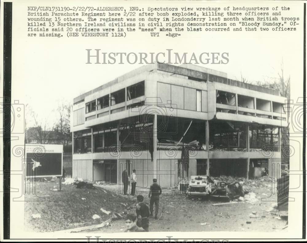 1972 Press Photo Wreckage of British Parachute Regiment Headquarters, Aldershot- Historic Images
