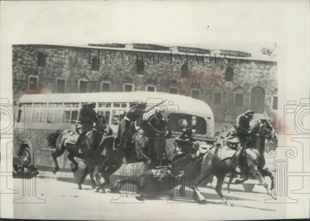 1960 Press Photo Mounted Police in Istanbul, Turkey Charge Rioting Students- Historic Images