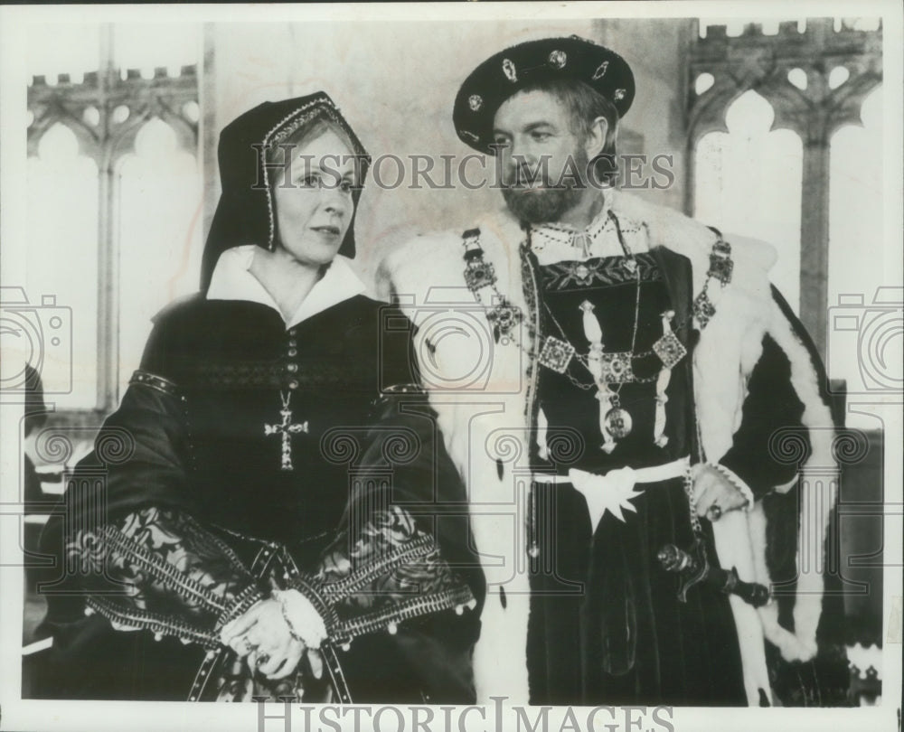 1978 Press Photo John Stride & Claire Bloom as King Henry VIII & Queen Katharine