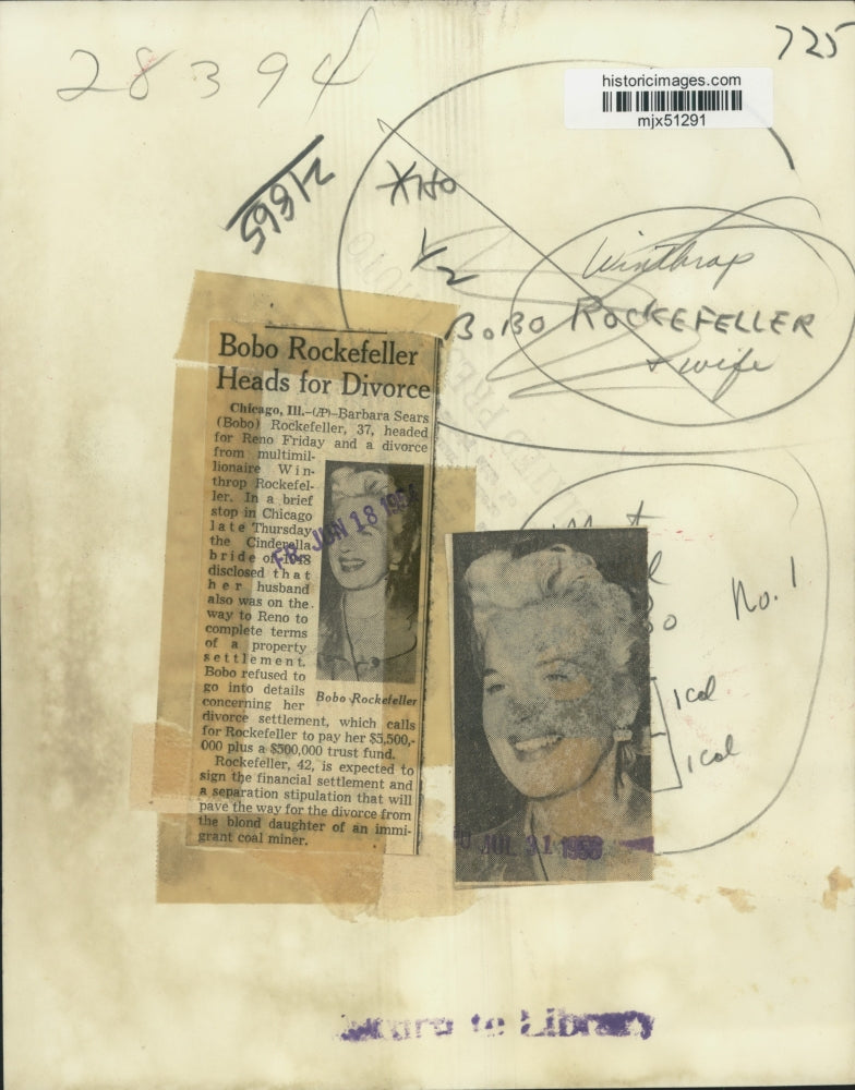 1954 Press Photo Barbara Sears(Bobo) Rockefeller as she stopped over in Chicago