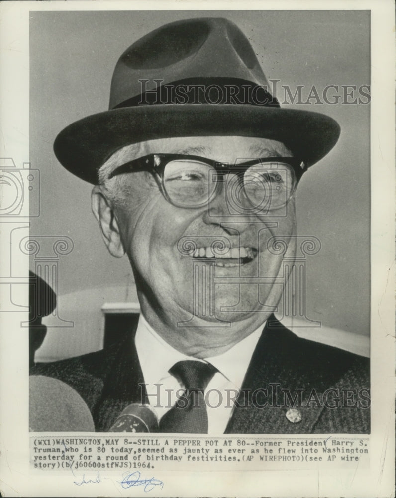 1964 Press Photo Former President Harry S. Truman, during a visit to Washington- Historic Images