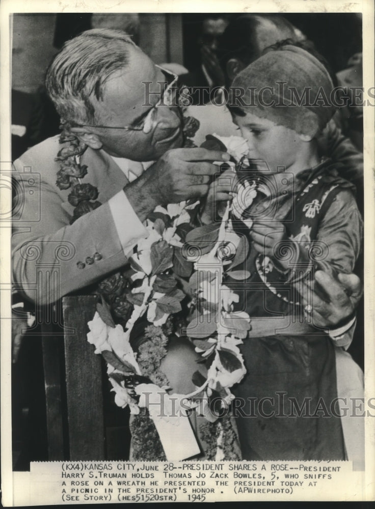 1945 Press Photo President Harry Truman and Thomas Jo Zack Bowles, Kansas City- Historic Images