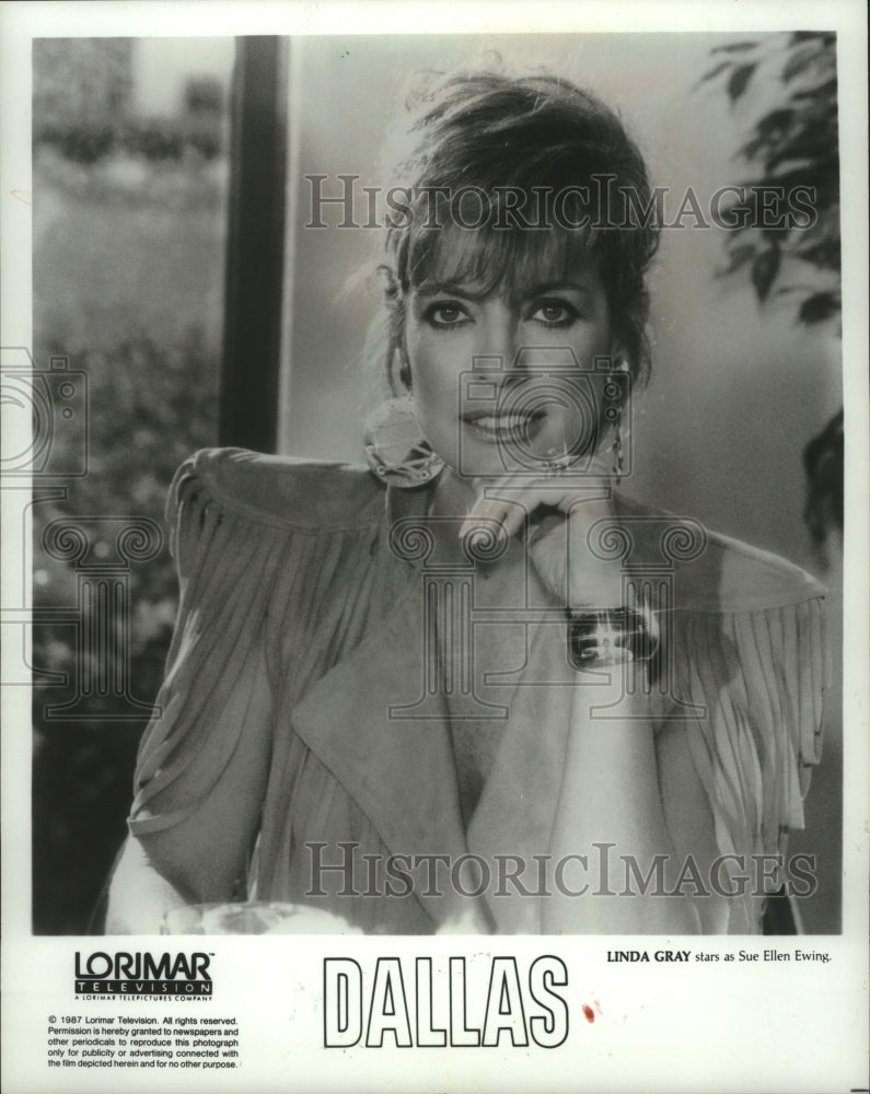 1987 Press Photo Linda Gray stars as Sue Ellen Ewing on &quot;Dallas&quot; - mjx52521- Historic Images