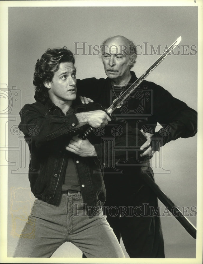 1984 Press Photo Lee Van Cleef and Timothy Van Patten in "The Master" on NBC- Historic Images
