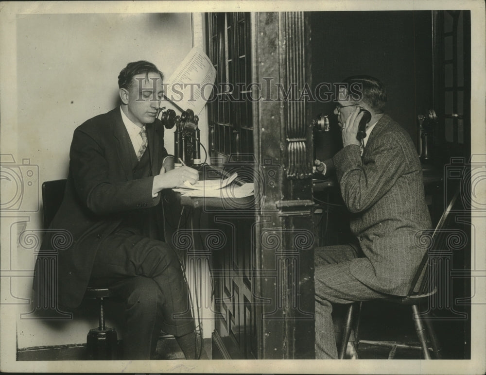 1926 Press Photo Two gentlemen talking on telephones - mjx52924- Historic Images