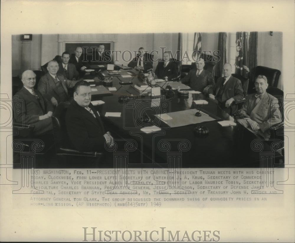 1949 Press Photo Harry Truman meets with his cabinet in the White House- Historic Images