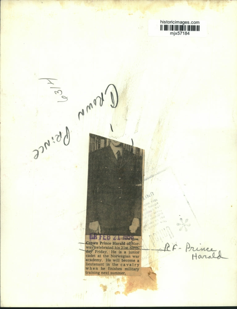 1958 Press Photo Crown Prince Harald of Norway on his 21st birthday - mjx57184