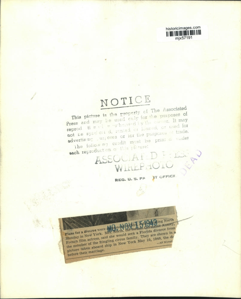 1940 Press Photo New York-John Ringling North and actress Germaine Aussey