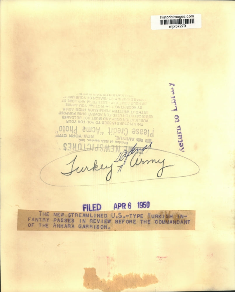 1950 Press Photo Turkey's Defense Army - mjx57279