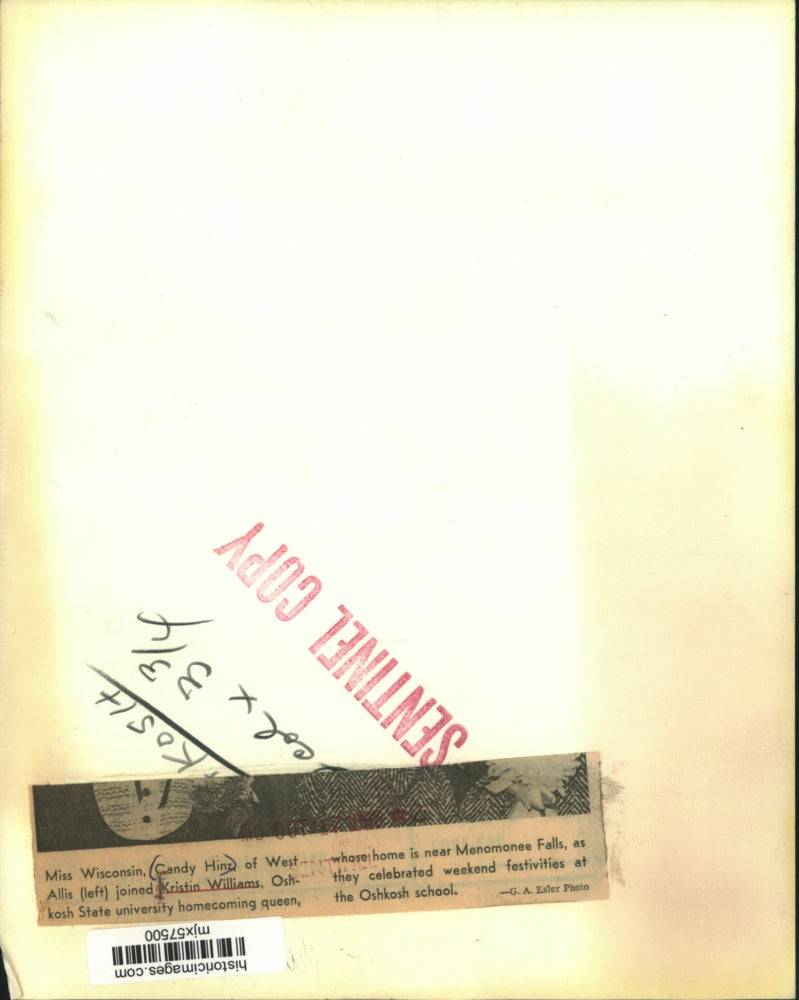 1956 Press Photo Miss Wisconsin and Oshkosh State University homecoming Queen.