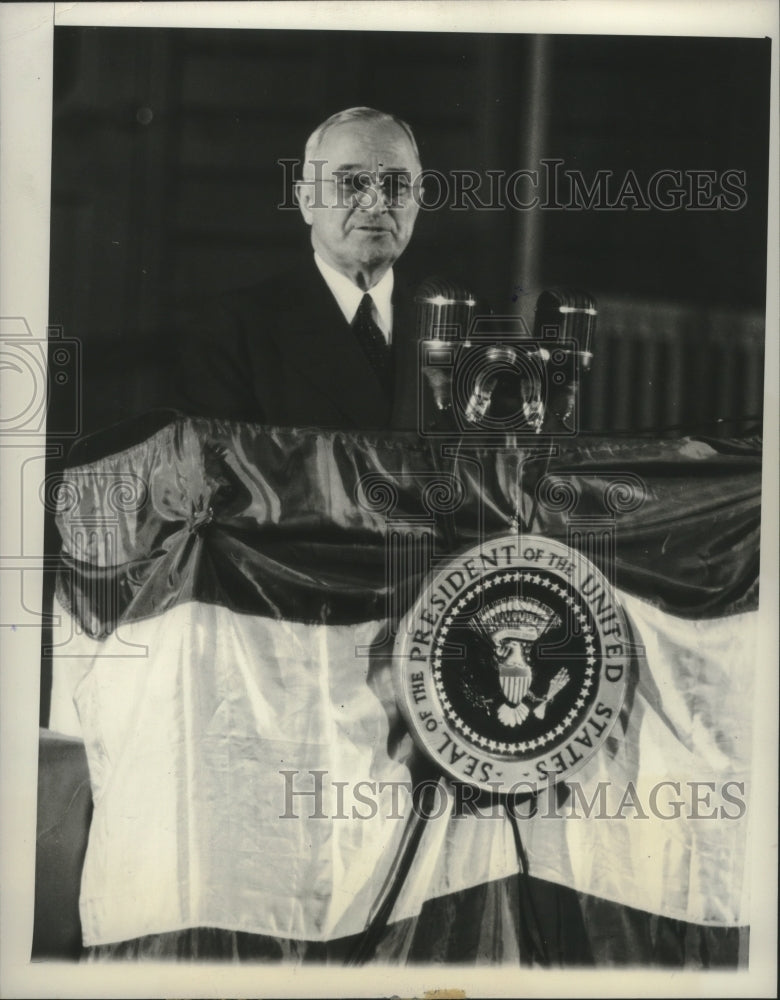 1950 Press Photo Chicago: Truman calling for the defeat of &quot;obstructionism.&quot;- Historic Images