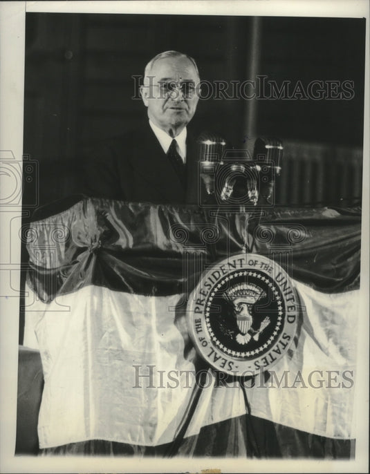 1950 Press Photo Chicago: Truman calling for the defeat of "obstructionism."- Historic Images