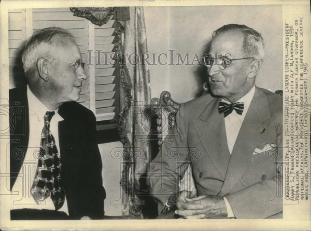 1945 Press Photo President Harry S. Truman and Alf M. Landon - mjx58628- Historic Images