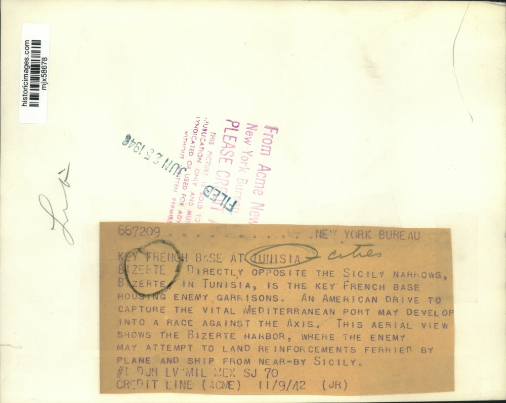 1942 Press Photo Bizerte Harbor in Tunisia, North Africa during World War II.