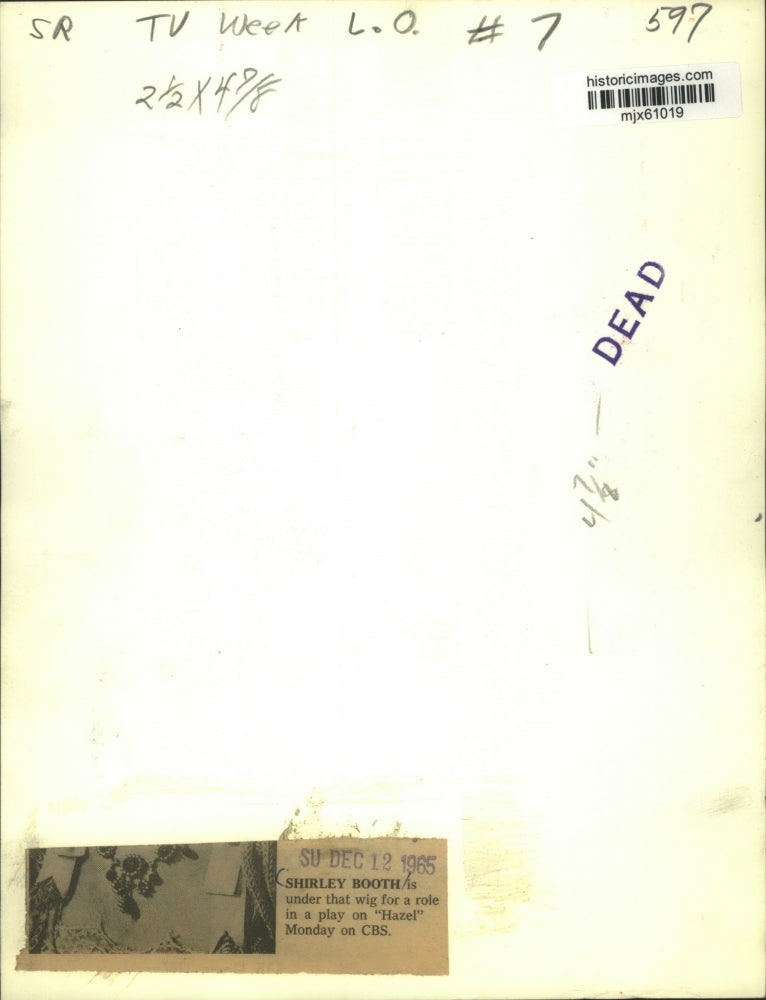 1965 Press Photo Shirley Booth for a role in a play on "Hazel" on CBS