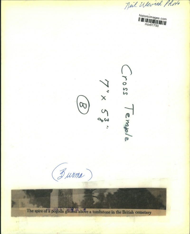 Load image into Gallery viewer, 1979 Press Photo Spire Of Pogoda Gleams Above British Cemetery Tombstone, Burma
